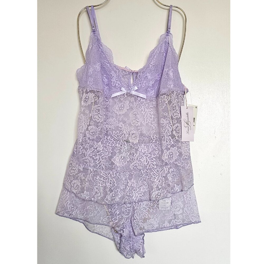 NWT 2PC Set Linea Donatella Sexy Delicate Lace Cami & Shorts Lingerie Lilac